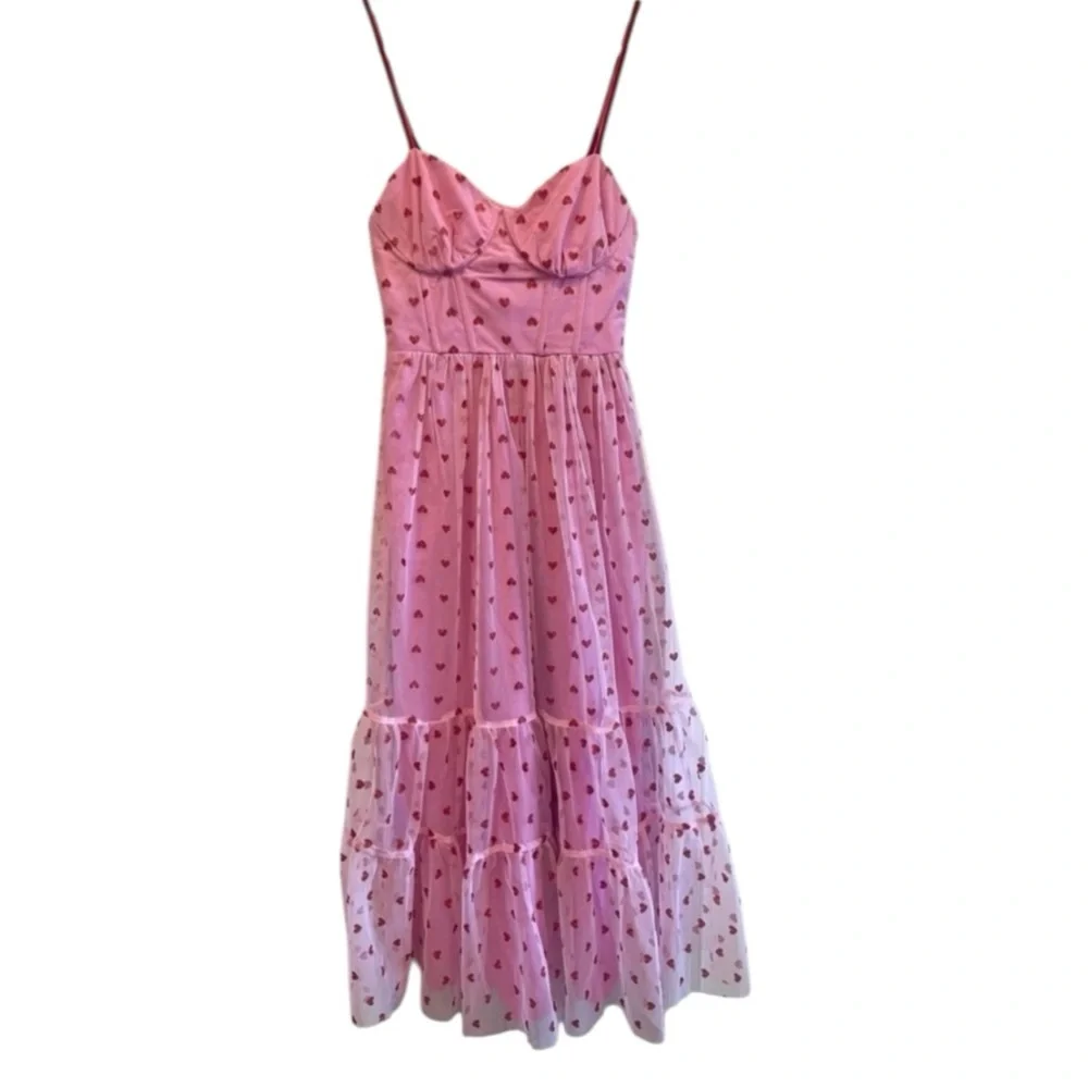 Betsey Johnson Pink Midi Dress with Red Heart Print - Picture 3 of 13